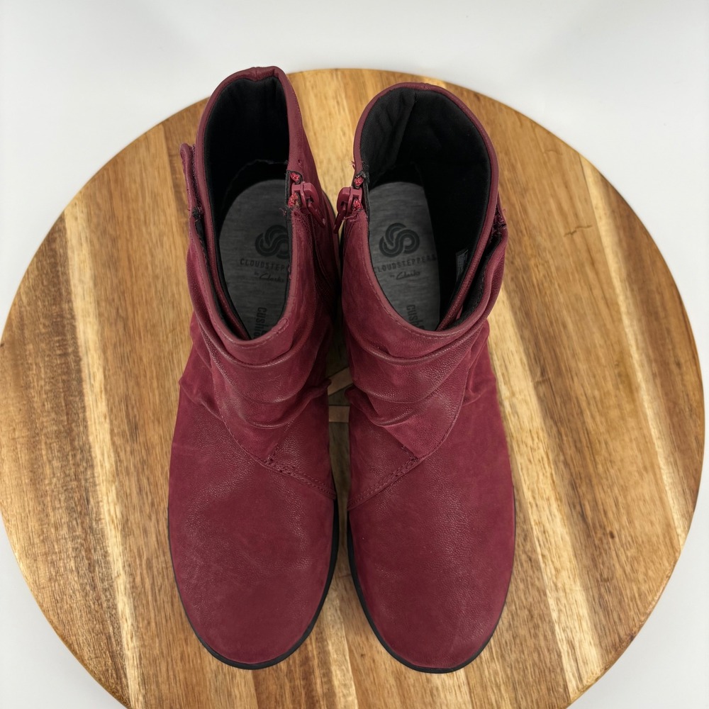Clarks Cloudsteppers Burgundy‎ Leather Ankle Boots Size 7M Comfort Casual - Picture 5 of 8